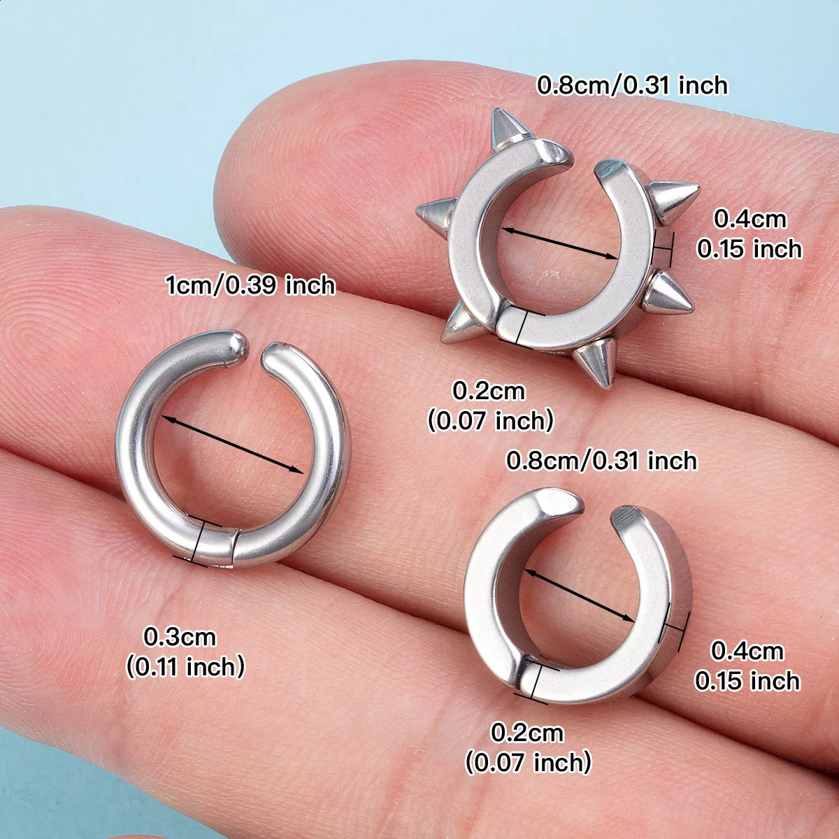 1pc Spike Round Stainless Steel Ear Hoops for Women Men NonPiercing Earrings Punk Clip Cuffs Fashion Earring Jewelry 260623 - view 6
