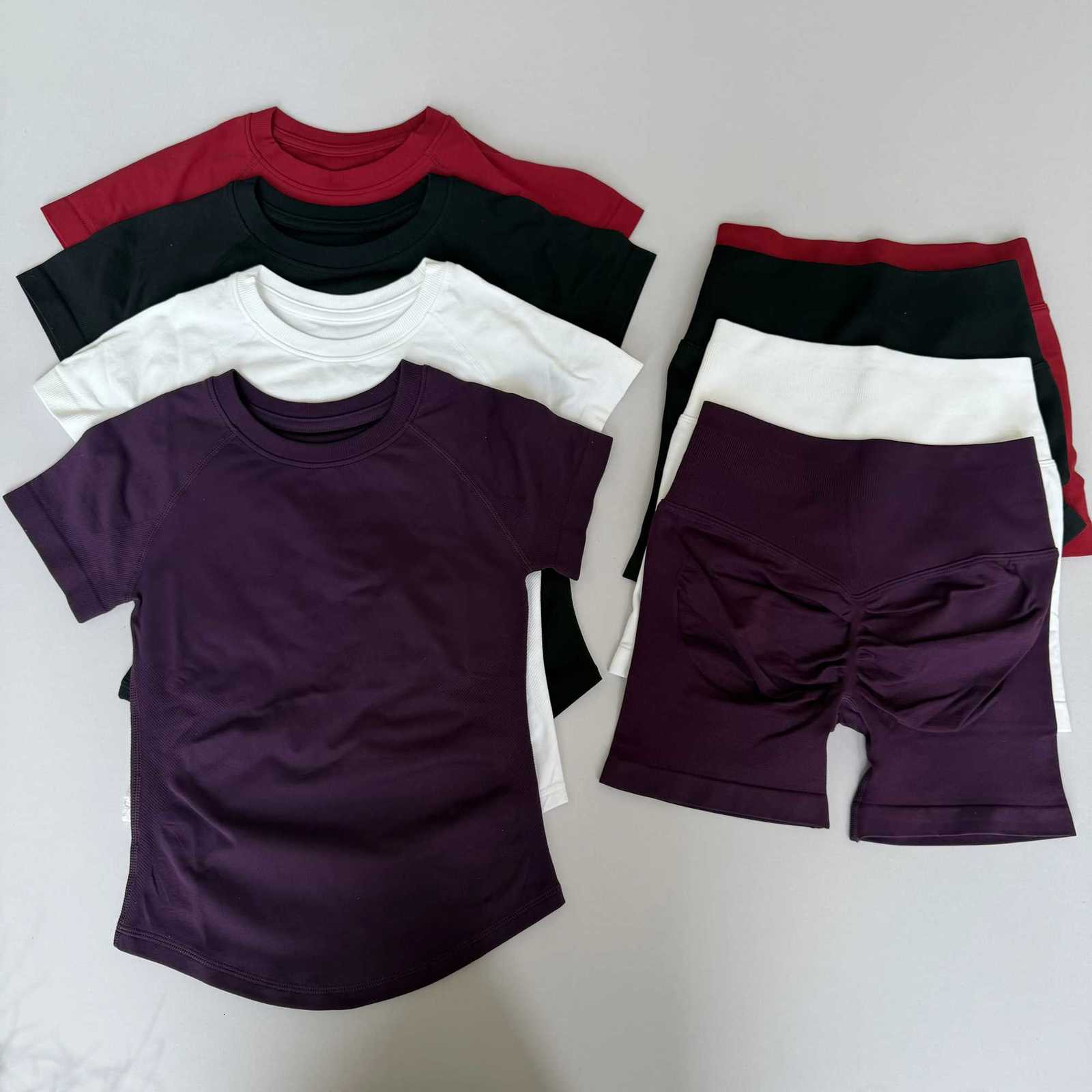 Sets Sports 2 Short Pieces Sleeve Seamless Yoga Top Fitness Set Women Workout Running Sports Shorts Gym Suit M260626 - view 7