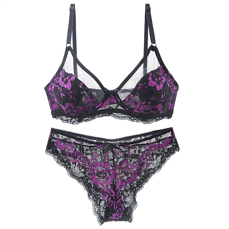 UltraThin Thick Bra Sets 3475 3680 3885 4090 4295 44100 46105 BCDE Cup Underwear Transparent Embroidery Lace Lingerie 260626 - view 7