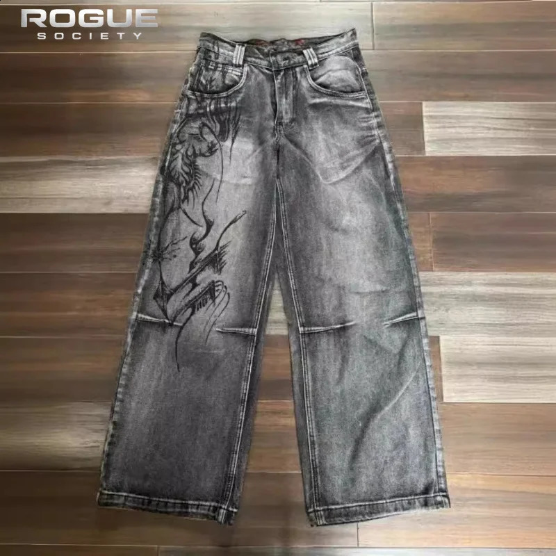 y American Vintage Y2K Graphic Distressed Men Baggy Wide Leg Jeans Pocket Hip Hop Summer High Street Harajuku Denim Pants 260625 - view 3
