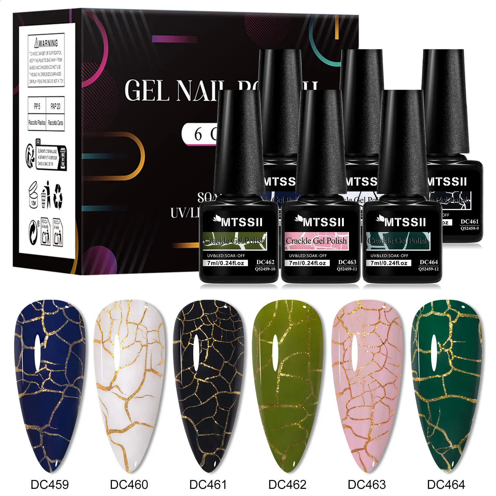 6pcs Crackle Gel Nail Polish Set Cracking Nail Lacquer Quick Dry Nail Art Varnish Semi Permanent Soak Off UV Gel Nail Supplies 260626