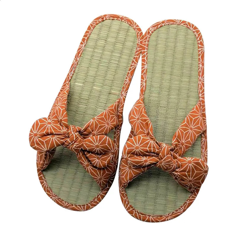 Fashion Women Shoes Sandals Female Straw Mat Slippers Casual Bow Rattan Beach Slippers Home Ladies Flat Flip-flop Slides 260624 - view 3