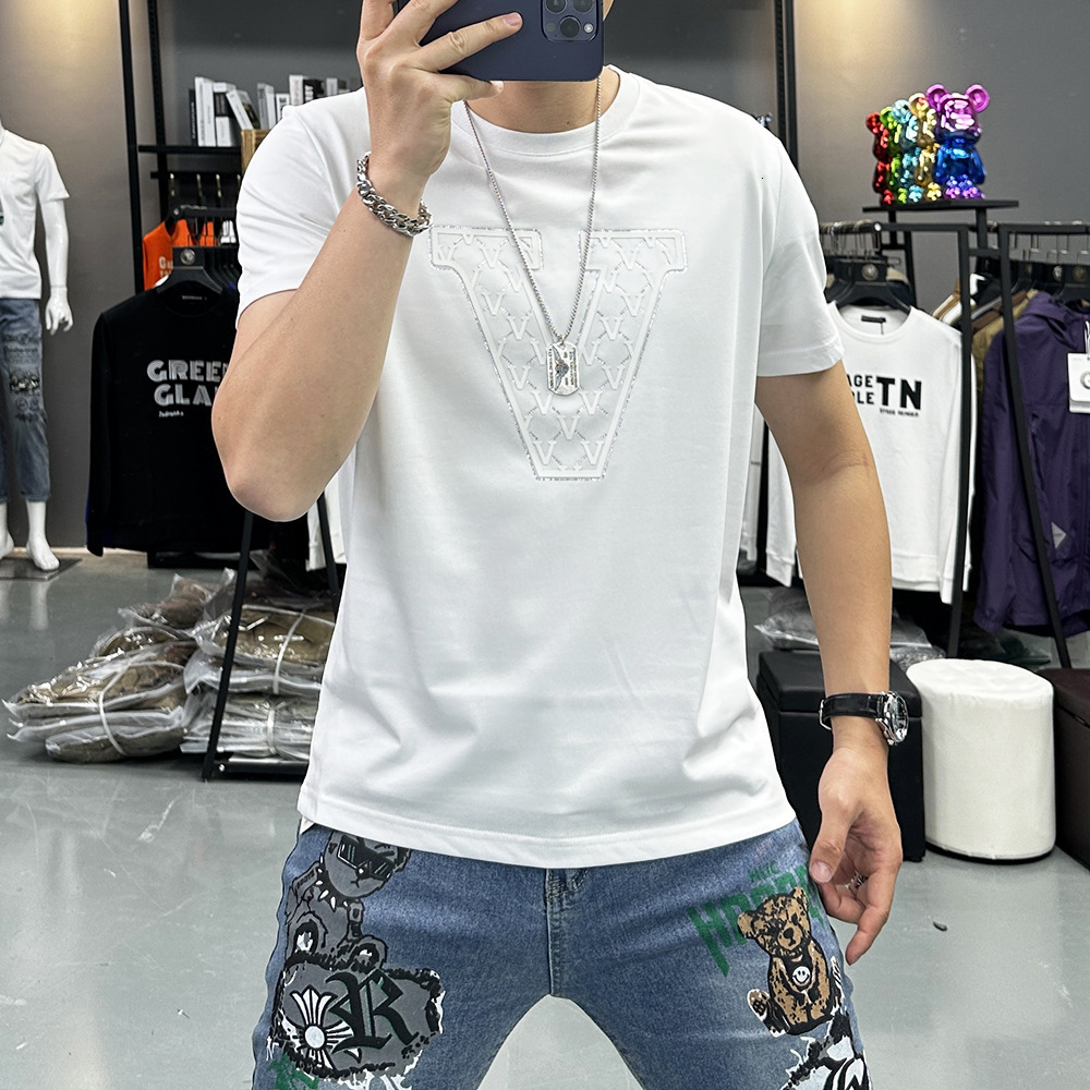 Mercerized Cotton Short-Sleeve T-Shirt For Men, Trendy Brand, New Summer Style, Round Neck, Slim Fit, Fashionable Men's Top - view 3