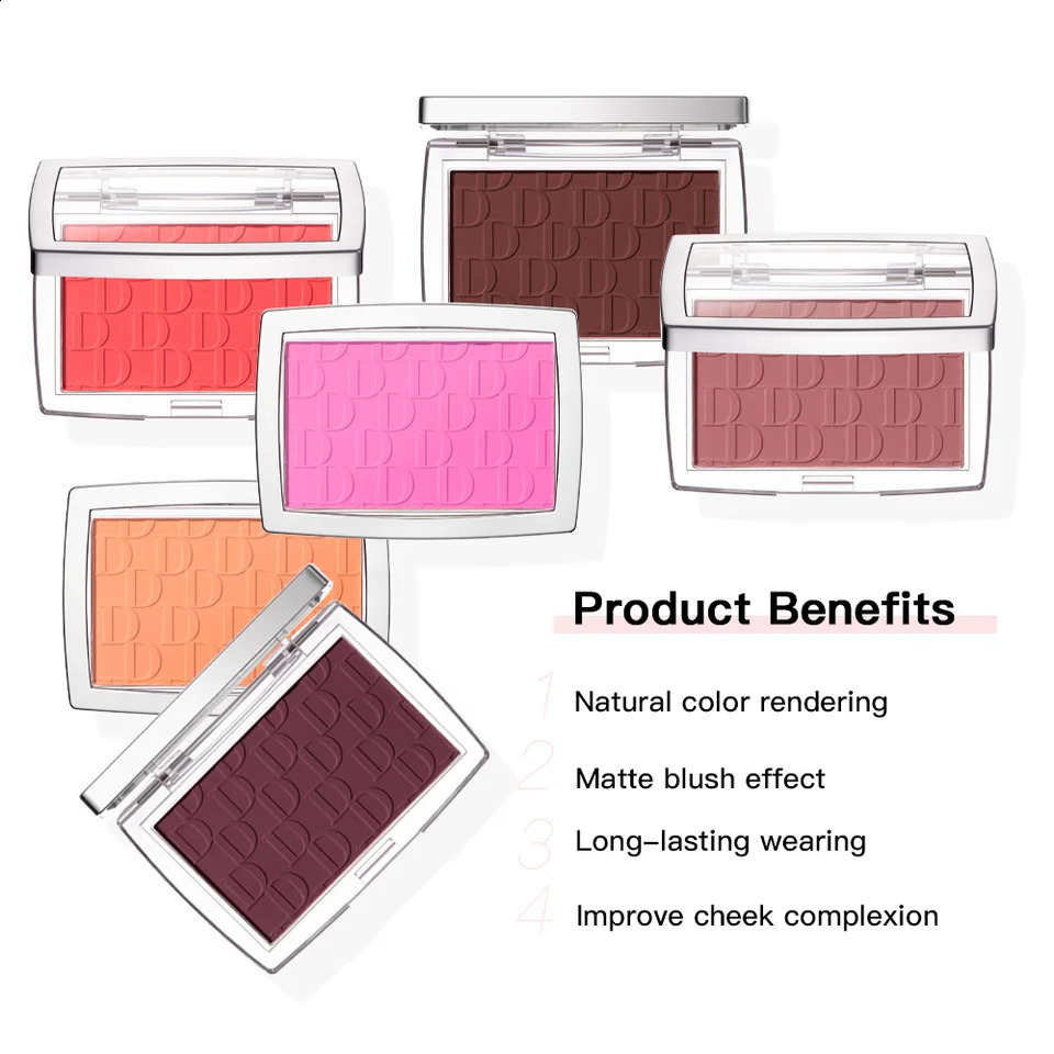 2pcs Matte Embossed Blush Brush Long Lasting High Pigmented Multi-Purpose Blush Palette Pink Natural Color Rendering Cosmetics 260625 - view 3