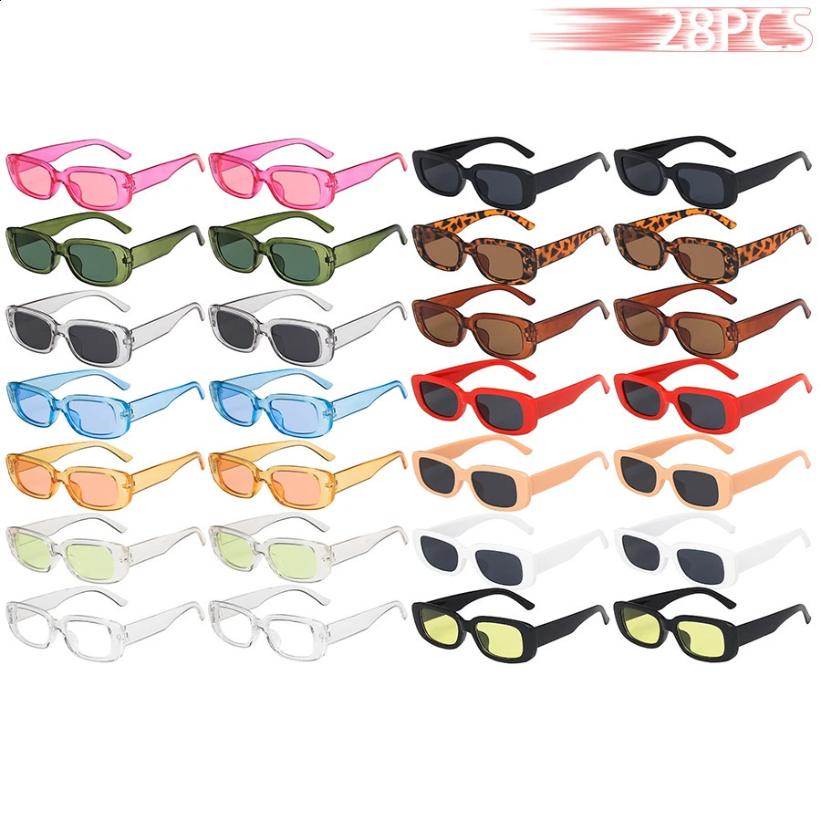 28 PCS Small Rectangle Pattern Sunglasses For Women Vintage Square Sun Glasses Female Eyewear Anti- UV400260603