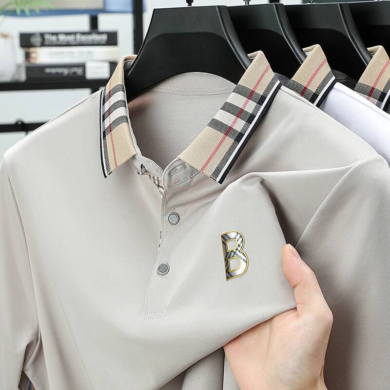 Mulberry T-Shirt Ice Silk Dad Summer Short Sleeved Men's Upper Clothes Breathable Polo Shirt Asia Size
