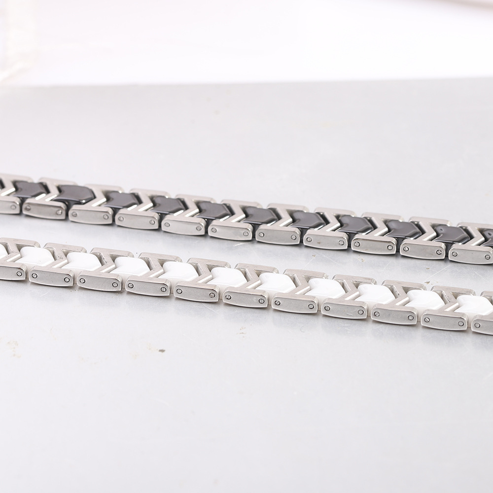 New In 10MM Black And White Ceramic 2 Tone Steel Bracelet Fashion Spliced Stainless Steel M Versatile Chain For Women And Men Bijoux Jewelry Wholesale - view 5