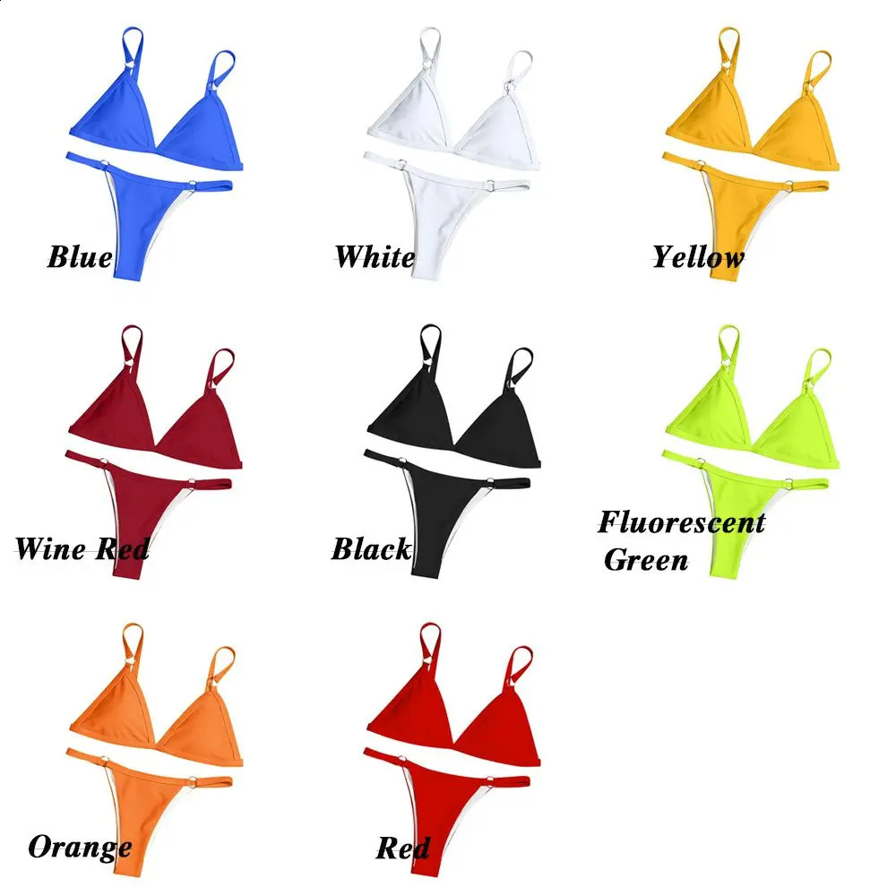 Ladies Sexy Beach Low Waist Metal Buckle Solid Color Two Piece Split Swimwear Swimsuit Bikini Set 260625 - view 7