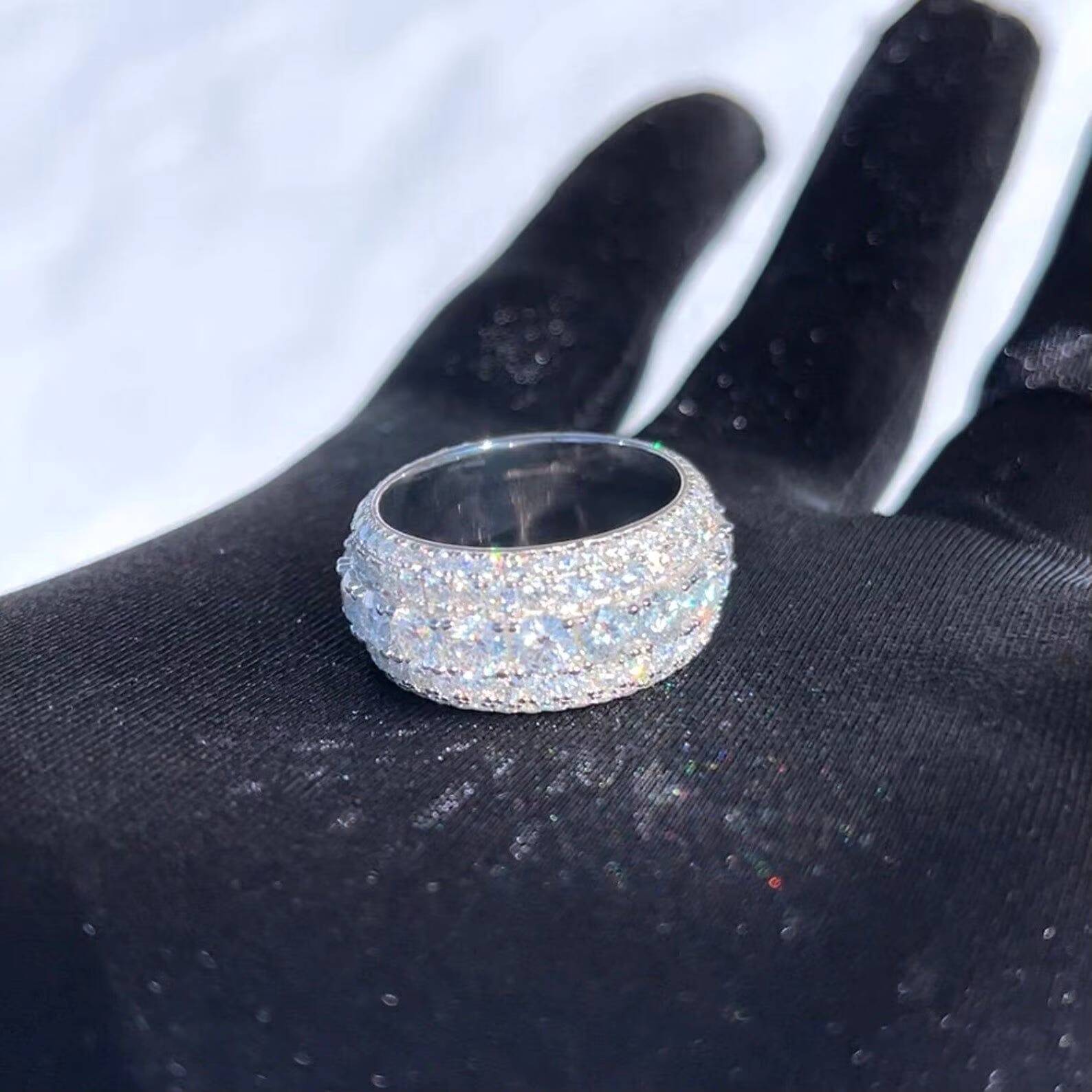 VVS 5 Rows Moissanite ICED Mens Solid 925 Silver Moissanite Pinky Hip Hop Ring for Sale at Affordable Prices - view 3