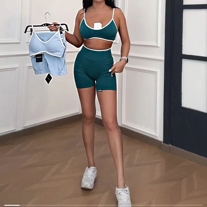 Fitness Suit Womens Suspender Contrasting Color Bra Sports Shock-absorbing Speed Drying Pants Breathable Yoga Suit 260626 - view 3