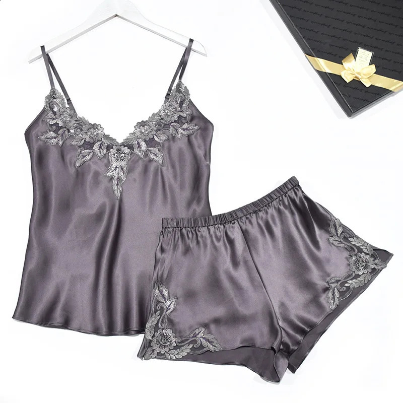 Silk pajamas Summer silk female camisole ultra shorts twopiece suit sexy lace split home service 260625 - view 4