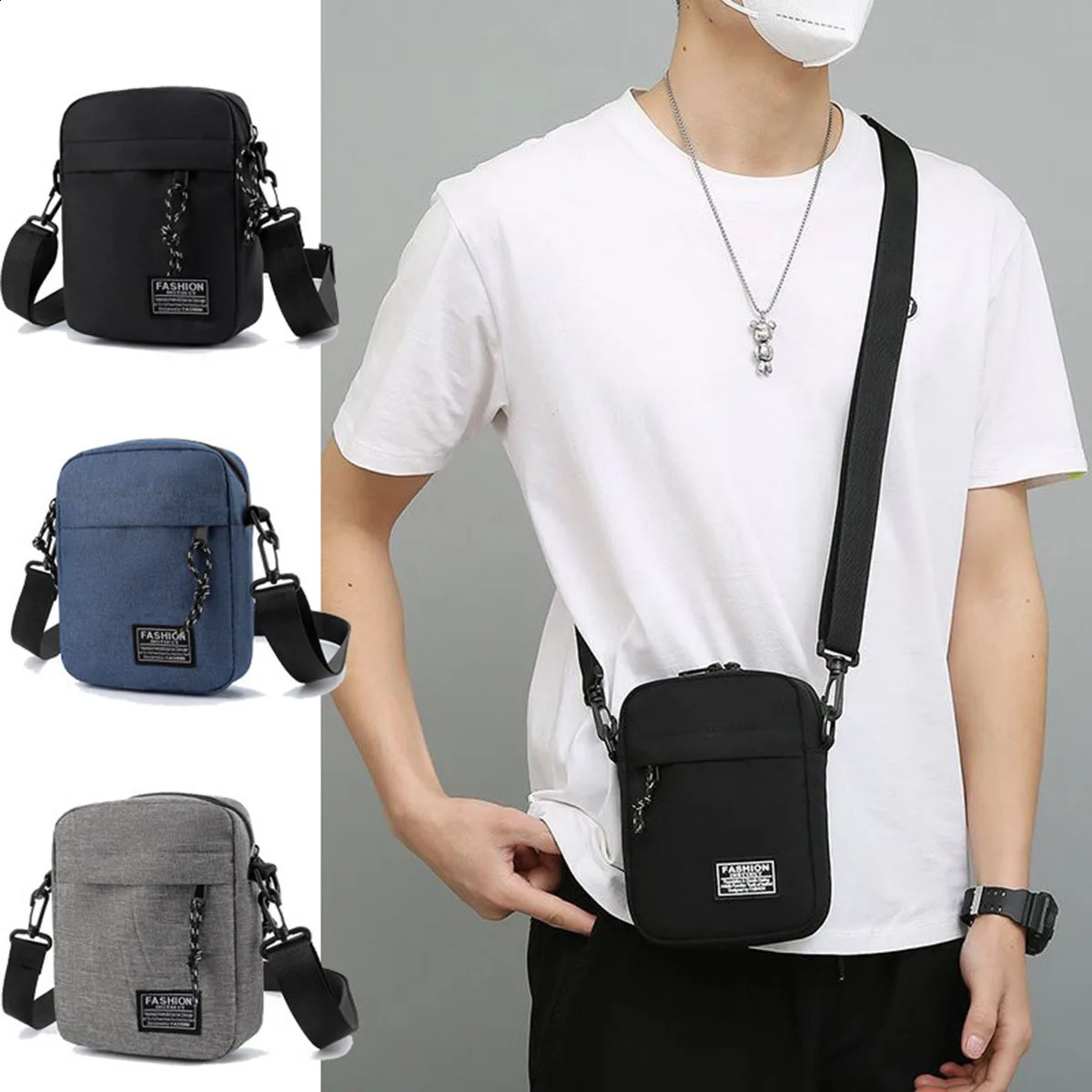 Multifunctional stylish lightweight and mini crossbodyshoulder bag for men - canvas phone bag casual sports small square bag 260626