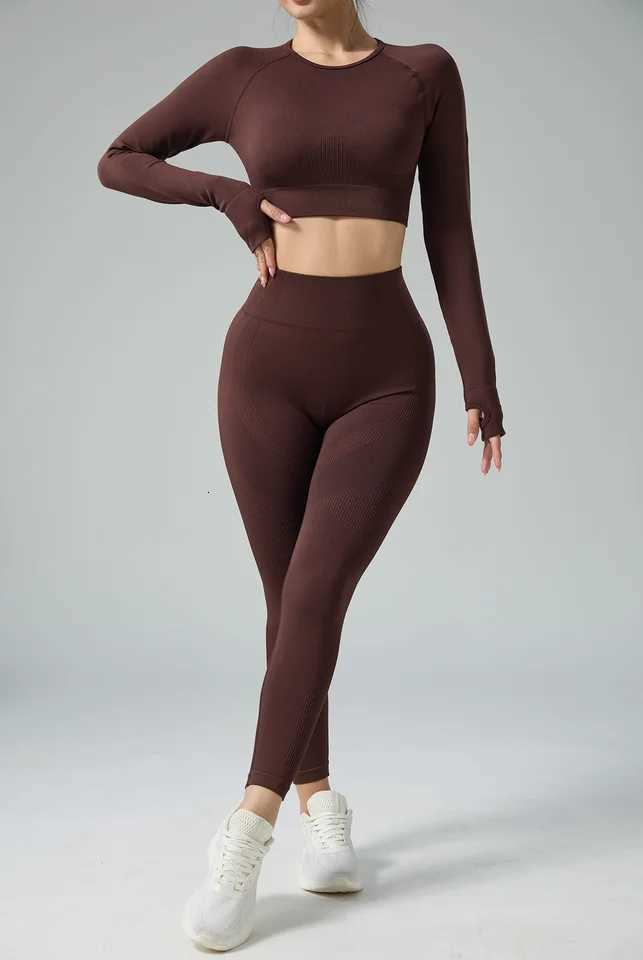 Gym Women Sexy High Waist Matching Set Seamless Yoga Outfit Sets Sportswear Woman Gym Sports Leggings and Long Sleeve Workout M260626 - view 7