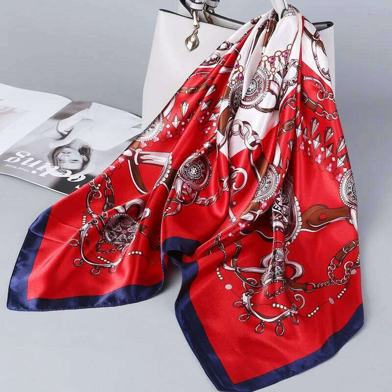 90x90cm Square Shawls Satin Neck Scarf For Women Fashion Print Floral Head Hijab Scarves Female Silk Feel Neckerchief Headband 26Y06226 - view 4