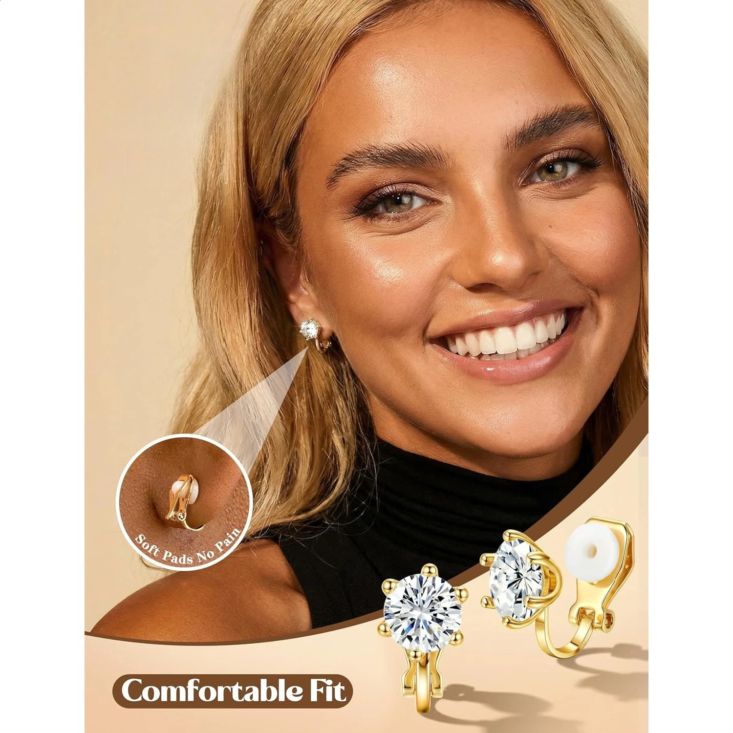 Bobisty Clip On Earrings for Women 14K Gold Plated Non Pierced Ears Clips CZ Pearl y Hoop Studs Earring Sets 260623 - view 3