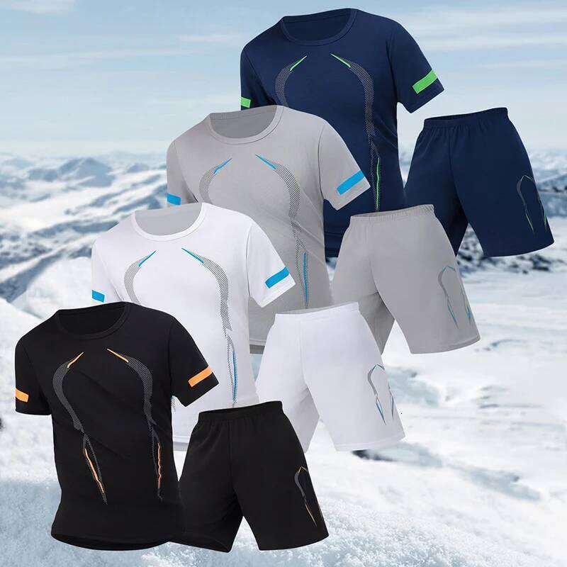 2 Piece Four Seasons Men's Short Sleeve Set Printed Quick Drying T-shirt for Youth Sports Fitness Running Comfortable and Casual 26Y0626 - view 3