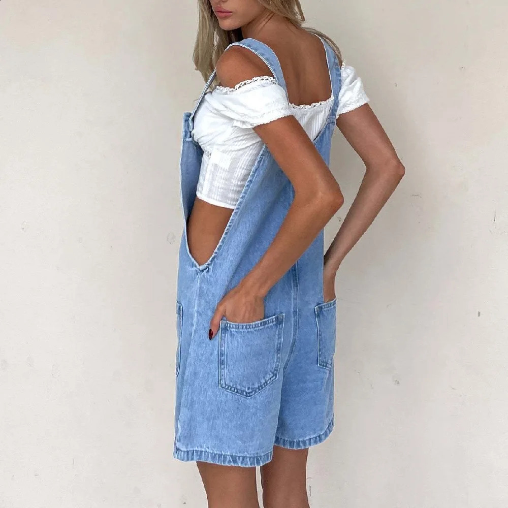 Women Spring Summer Denim Jumpsuits and Rompers Ladies Adjustable Jeans Short Bodysuits Casual Pockets Playsuits 260626 - view 4