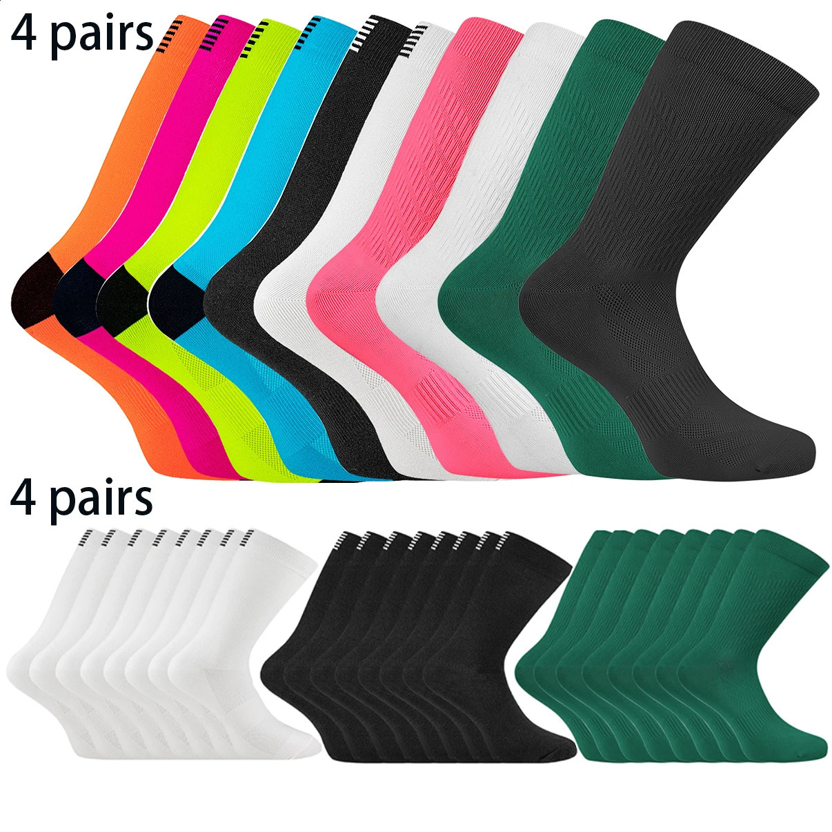 4 Pairs Pure Color Cycling Socks Quality Road Bike Men Women Running Hiking Compression Sports 260622
