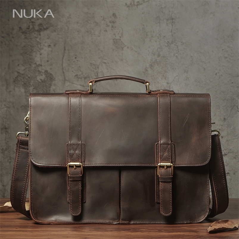Mens Executive Briefcase Genuine Leather Business Handbag Top Cowhide Vintage Shoulder Bag Man Office Laptop Messenger y260611