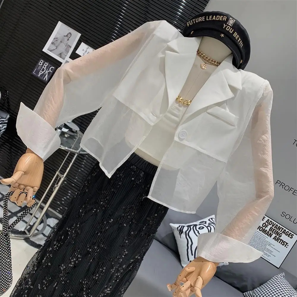 Sunproof Blazers Women Cropped Seethrough Backslit Summer Aesthetic Patchwork Streetwear Office Lady Fashionable Outwear 260625 - view 7