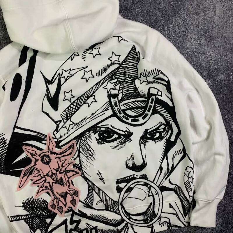 Y2K Retro Harajuku White Pullover Hoodie Vintage Anime Manga Graphic Print Streetwear Casual Loose Men Women Sweatshirt W260626 - view 4