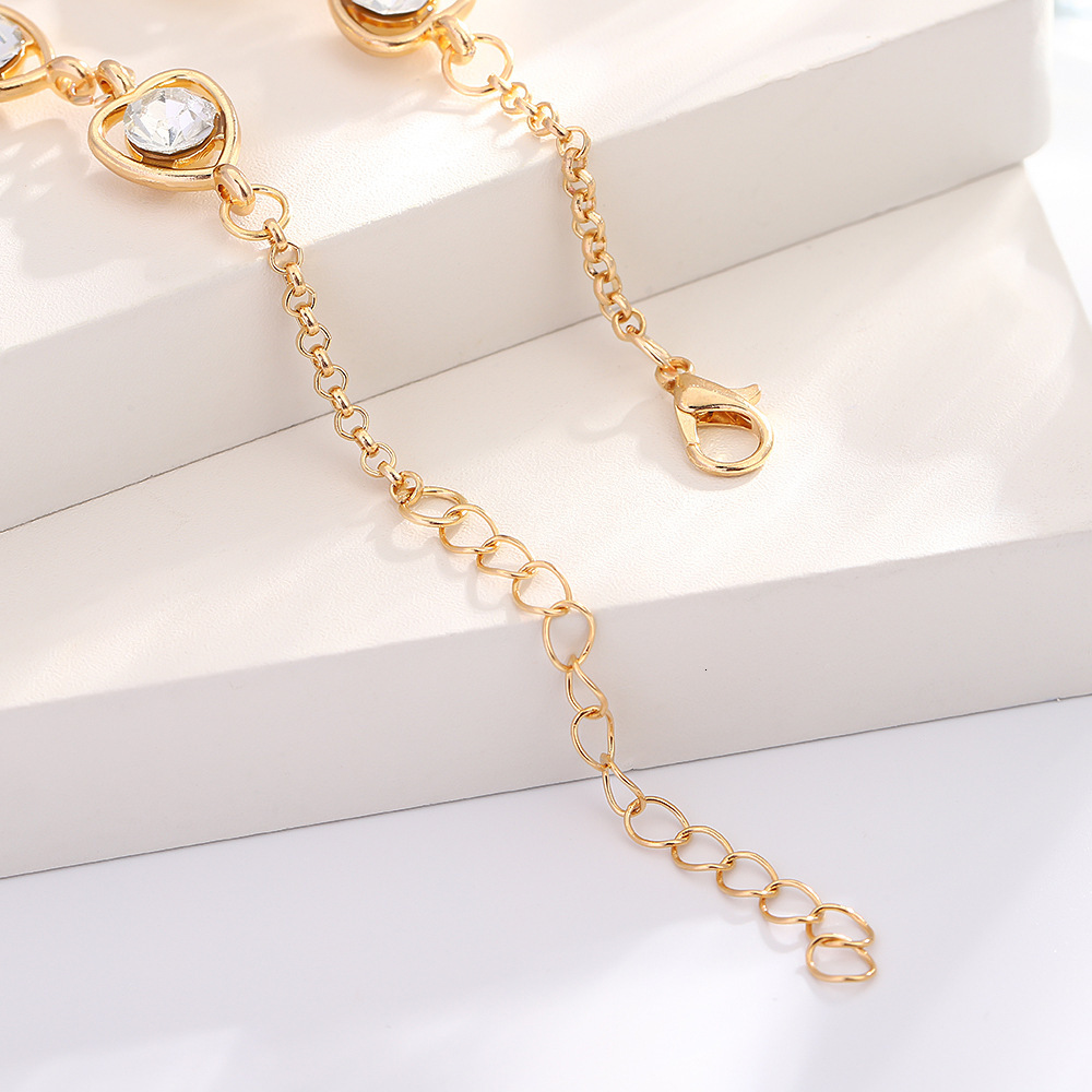 18K Gold Plated Hollow Heart Zircon 4Pcs Jewelry Set Women Necklace Stud Earrings Bracelet Open Ring - view 5