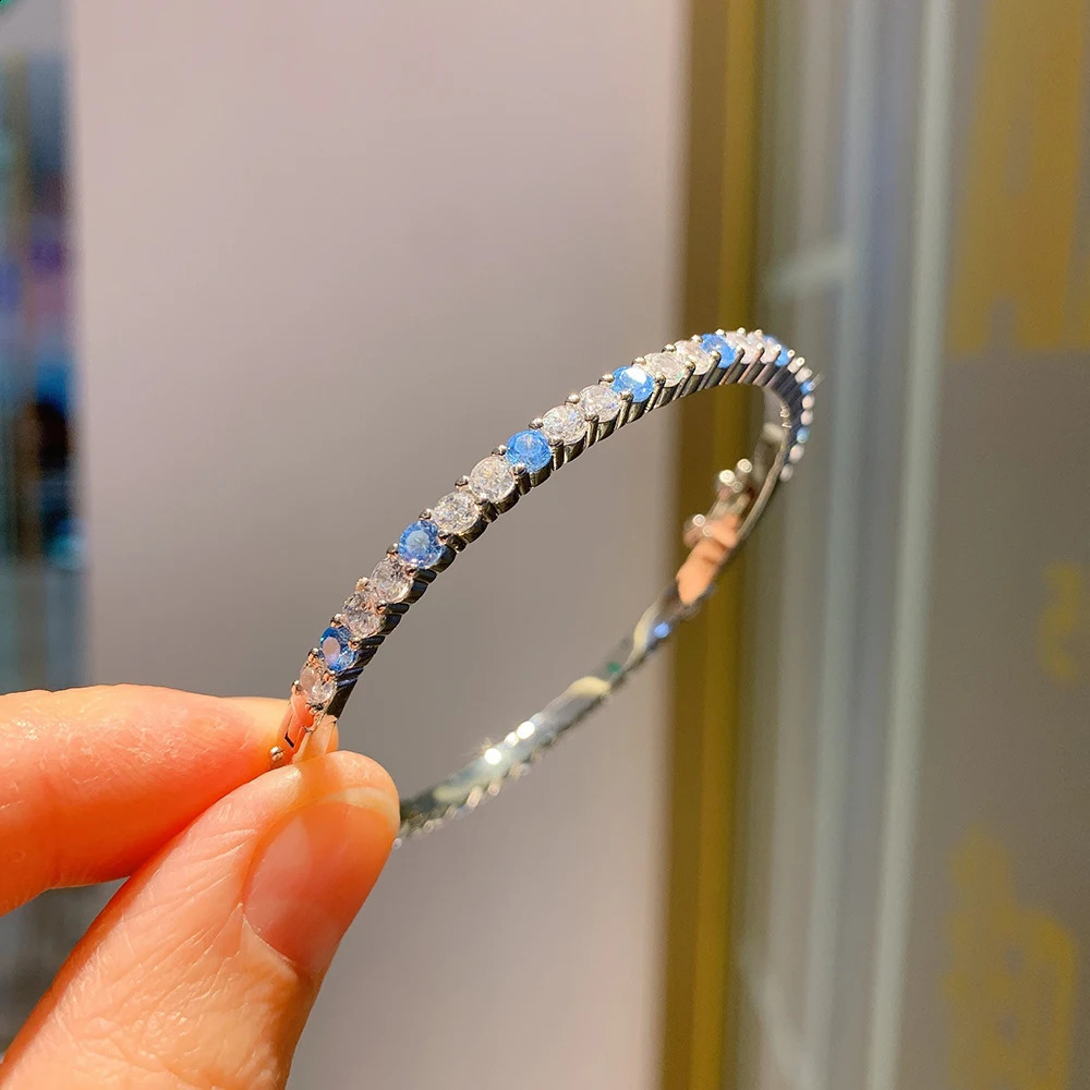 Trend Wedding Bangles for Women y Aquamarine Sapphire High Carbon Diamond Bracelets Fine Jewelry Accessories 16-17cm 260626 - view 4