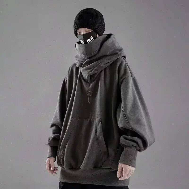 Winter Embroidery Turtleneck Men's Hooded Sweatshirt Japanese Ninja Oversized Hoodies Hip Hop Fleece Pocket Streetwear Y2K Hoody W260626 - view 4