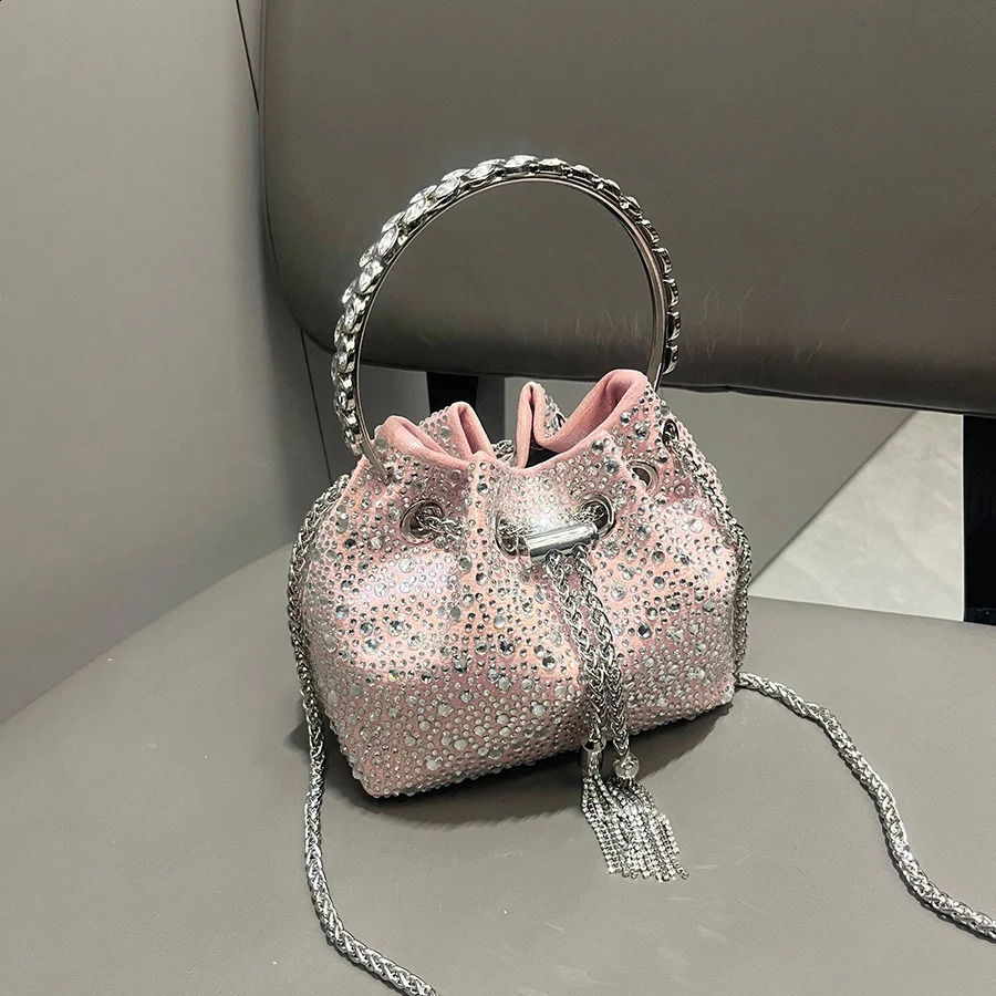Tassel Womens Shoulder Bags Metal Ring Diamond Bucket Bag Shiny Drawstring Handbag Tote Chain Crossbody Evening Clutch 260612