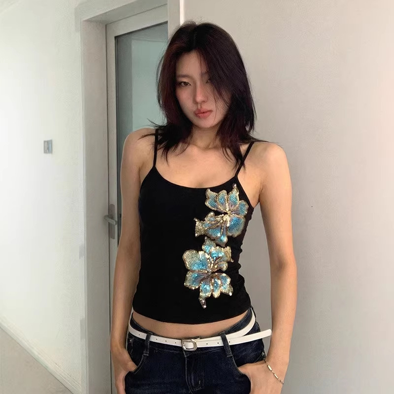 Womens Halter Camisole Top Womens Sequin Floral Slim Fit Chic Versatile Hot Girl Thin Tank For Women Daily Summer Party Beach Outfits - view 5