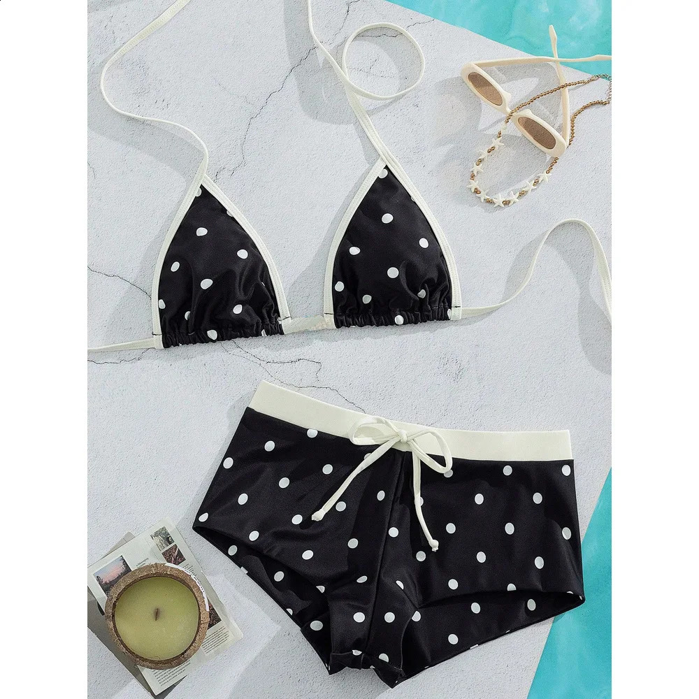 Y2K Sweet and Spicy Storm Point Hanging Neck Strap Bikini Shorts Girl Style Beach Vacation Split Swimsuit 260626 - view 4