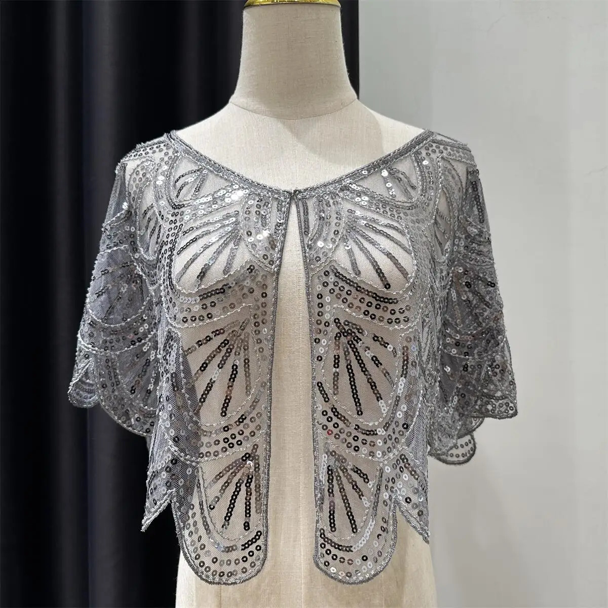 1920s Beaded Sequin Flapper Shawl Elegant Retro Lace Cape Wedding Evening Dress Outerwear Shawl 9 Colors 260625 - view 6