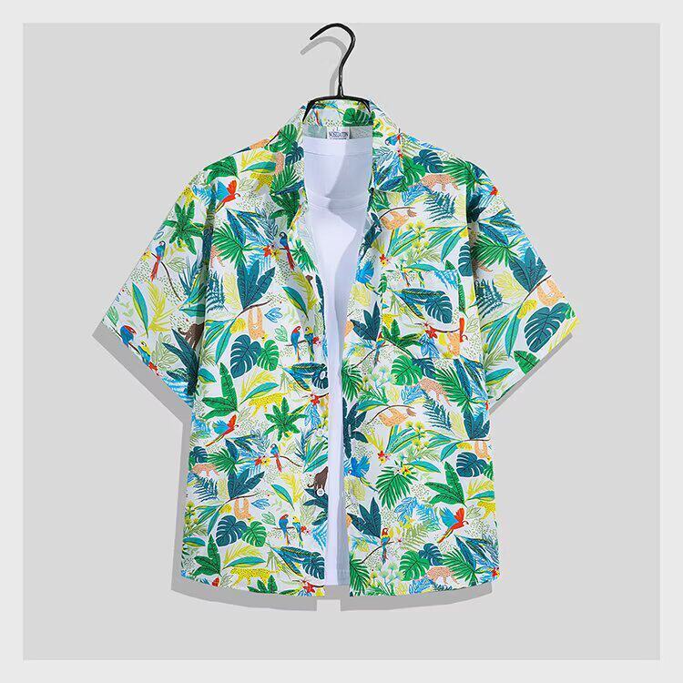 Vintage floral shirt for men and women Hawaiian style casual and stylish loose-fitting couples top beach ice silk shirt - view 5