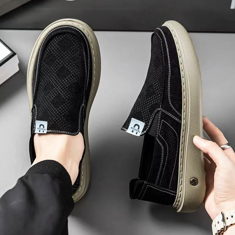 Mens Summer Breathable Casual Shoes Thin Mesh Soft Bottom Sports SlipOn Loafers round Toe Flat Heel Pure Color Rubber Outsole 260626 - view 5