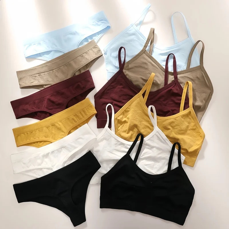 Women Buttery Soft Bra And Panties Set PushUp Unlined Brassiere Breathable Ribbed Underwear Stretchy Crop Top Sexy Lingerie 260626