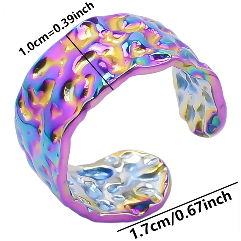 1pc Creative Irregular Wave Smooth Rings ConcaveConvex Surface Wide For Women Men Rainbow Punk Gothic Gift 260625 - view 7