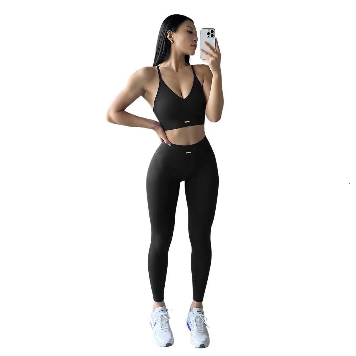 Spaghetti Women Set 2Pcs Yoga Strap Top Long Pants Stretchy Breathable Sportswear Gym Fitness Workout Tracksuit M260626 - view 4