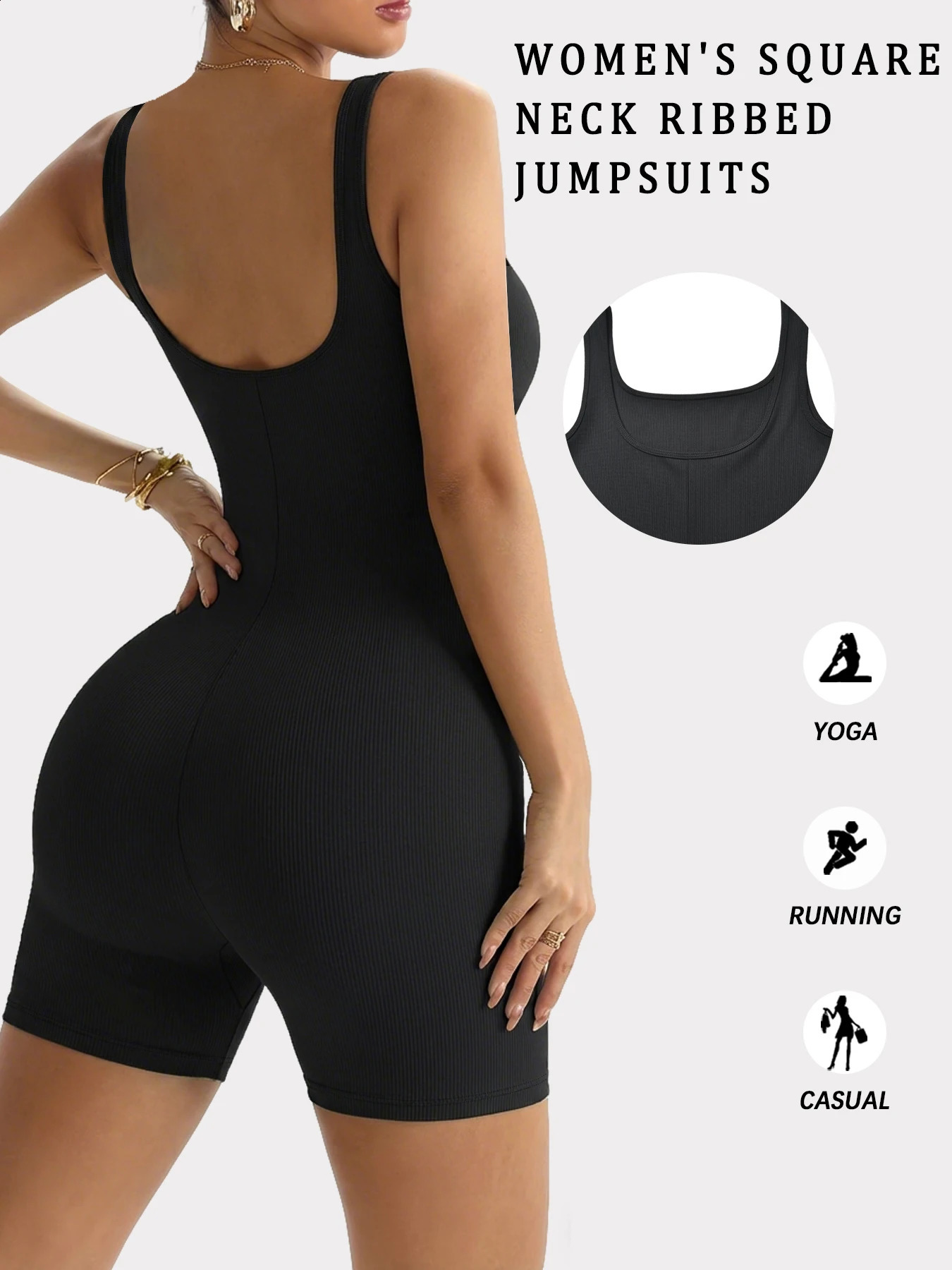 WomenS Square Neck Ribbed JumpsuitsWomens Sleepwear Loungewear 260626 - view 3