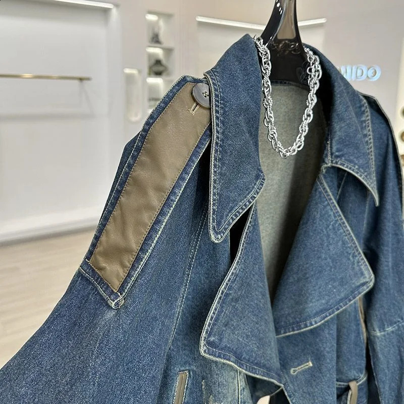 Heavyweight Denim Patchwork Jacket Casual Work Attire Womens Spring Autumn Thin Mid Length Trench Coat n Sense Niche 260626 - view 5