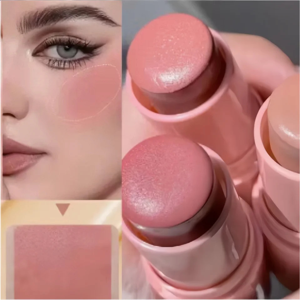 3PCS Blush Stick Set - Includes Brush Multi-functional Matte Highlighting Blush Cream Long-lasting Non-greasy and Waterproof 260625