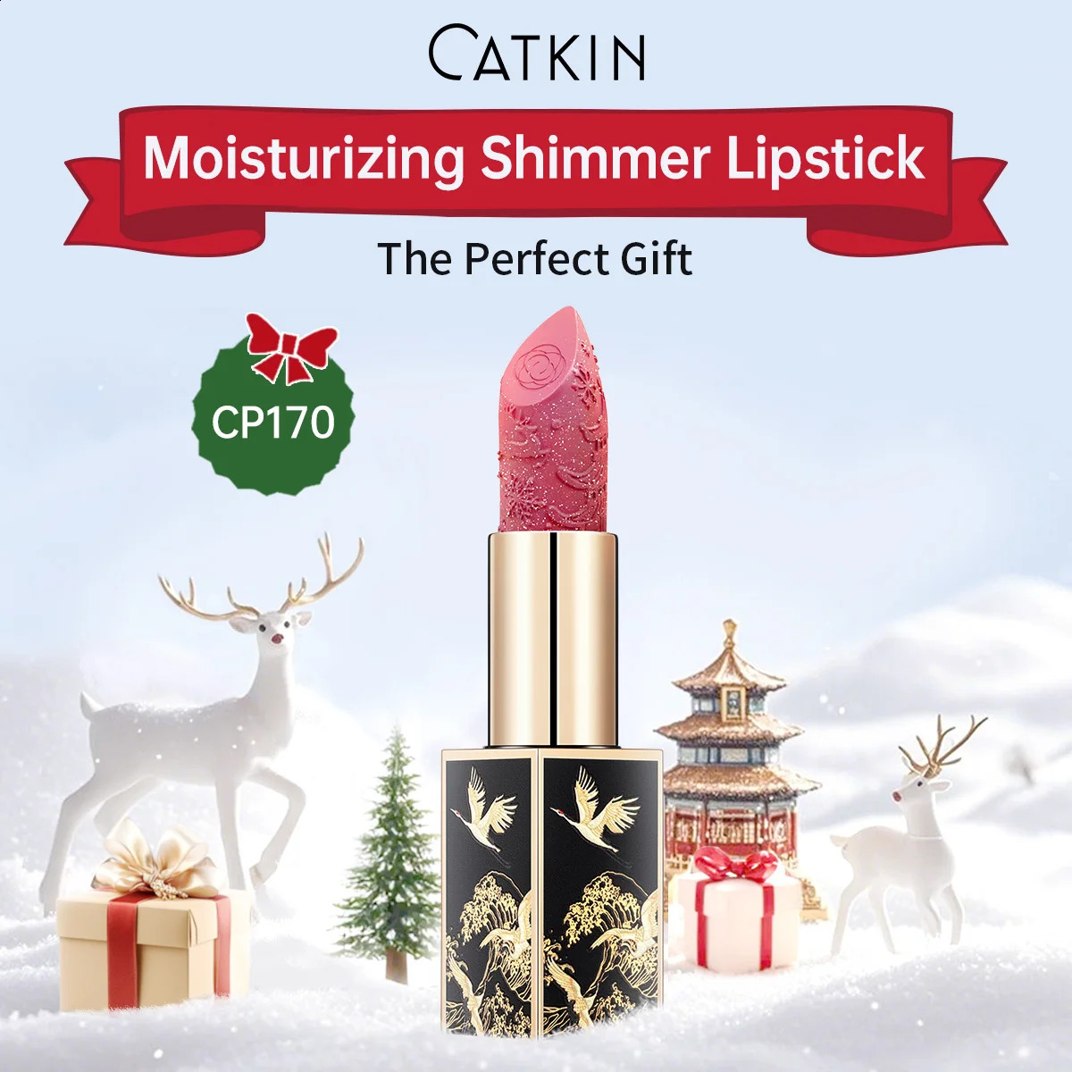 CATKIN Christmas limited Years lipstick for lips CATKIN izing with golden glosses tone CP170 Crimson pink 36 g 260626