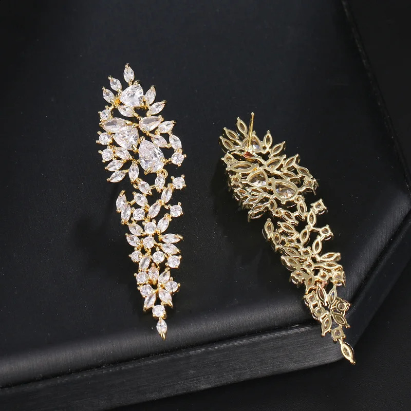 Ekopdee Vintage Teardrop Zircon Drop Earrings For Women Charm Bling Leaf CZ Crystal Earring Wedding Party Fashion Jewelry 260625 - view 7