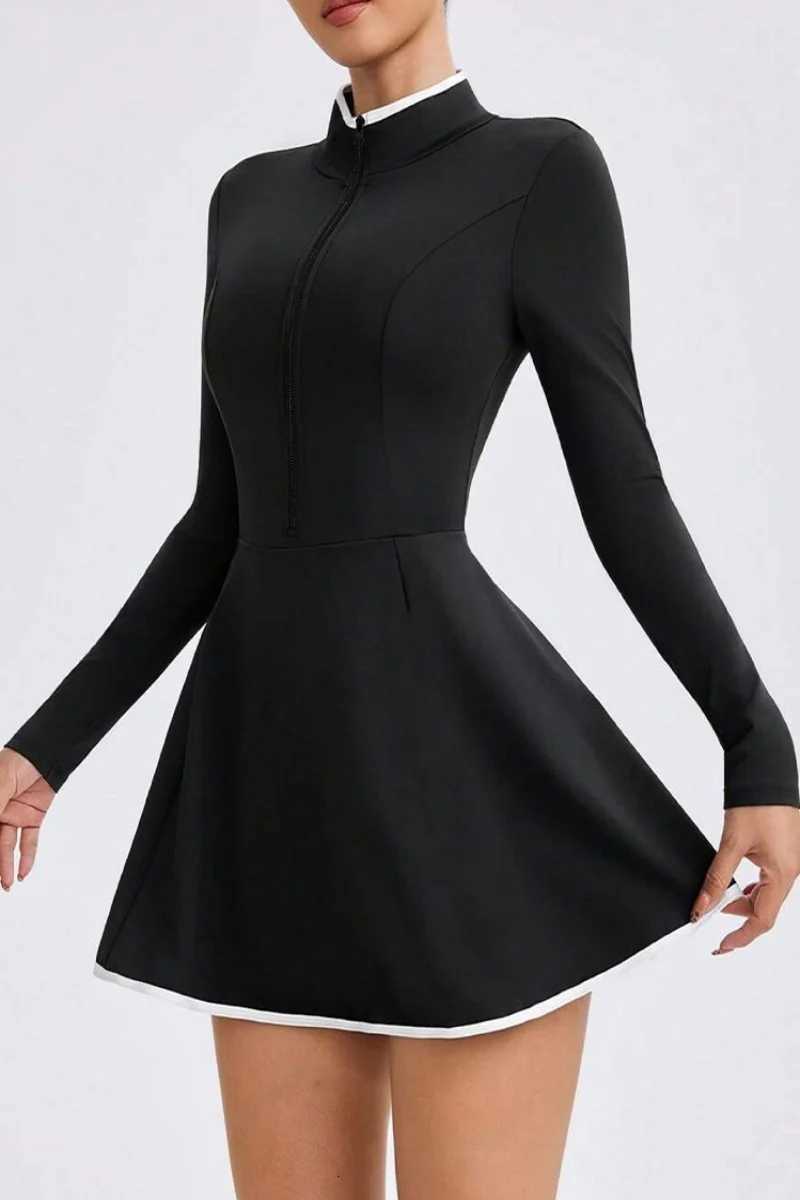 DrESS Womens Sports Long SLEeve Jumpsuits High Waist breathabLE Casual DrESSes with Shorts Slim Fit Collared Sports Skirts M260626 - view 5