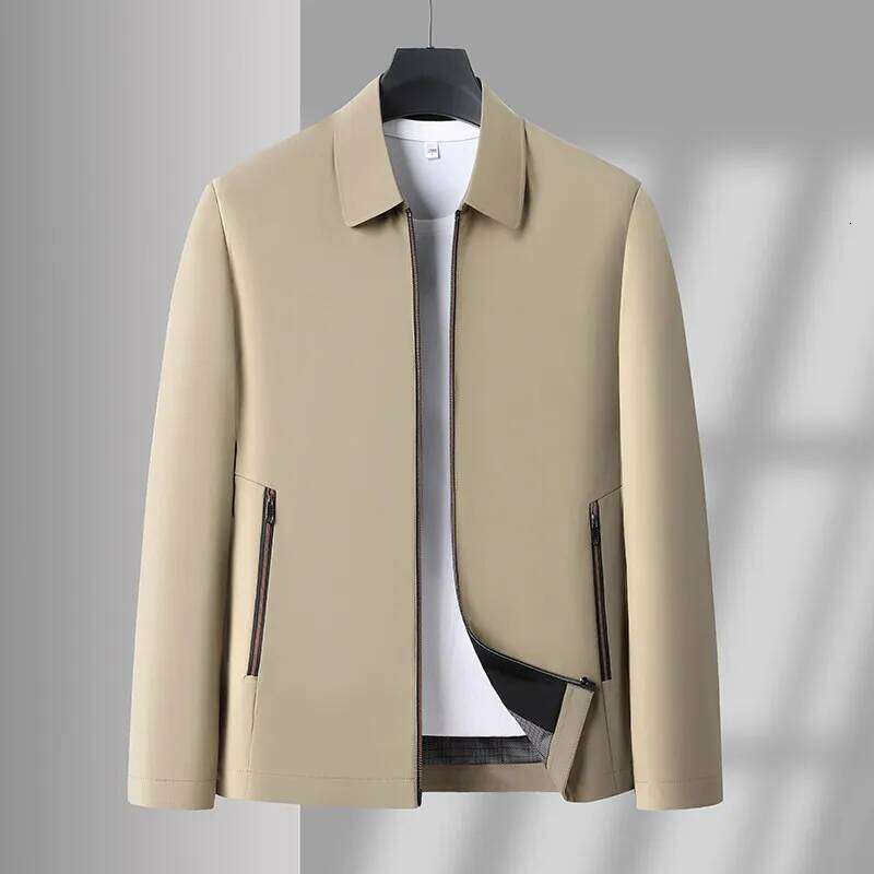 2026 Men's Black Long-sleeve Jacket with A Turn-down Collar, Suitable for Business/casual/executive Wear, Blue and Khaki Coat. W260626 - view 6