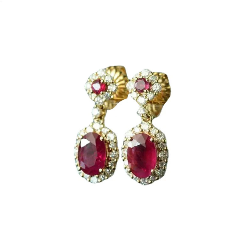 Original Ruby Silver Set Diamond Oval Womens Earrings Vintage Classic Shiny Engagement Wedding Jewelry 260625 - view 7