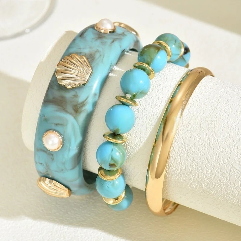 DIEZI One Set Bohemian Ethnic Beads Strand Bracelet Bangle Sets Vintage Pearl Shell Resin Bangles For Women Men Gift Jewelry 260625 - view 5