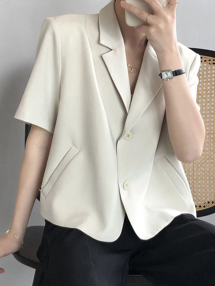 Zoki Elegant Casual Blazers Women Short Sleeve Loose S3Xl Suit Coat Tops Korean Summer Fashion Solid Sweet Simple 260625