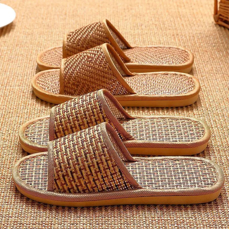 Summer Woven Rattan Strap Slipper For Home Use Sandals Women Portable Bamboo Sticks Weaving Slides Indoor Floor Anti-Slip Shoes 260624 - view 3