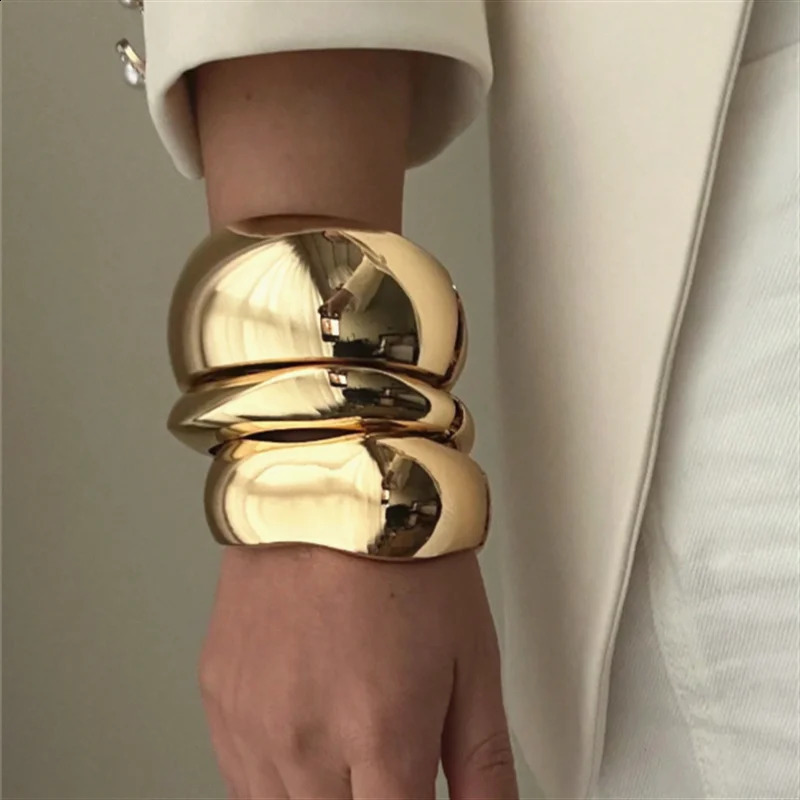 HUANZHI Beige Tie Dye Wide Asymmetrical Resin Bracelet Exaggerated Geometric Fashion Thick Oversized Jewelry Gift Autumn260624 - view 6