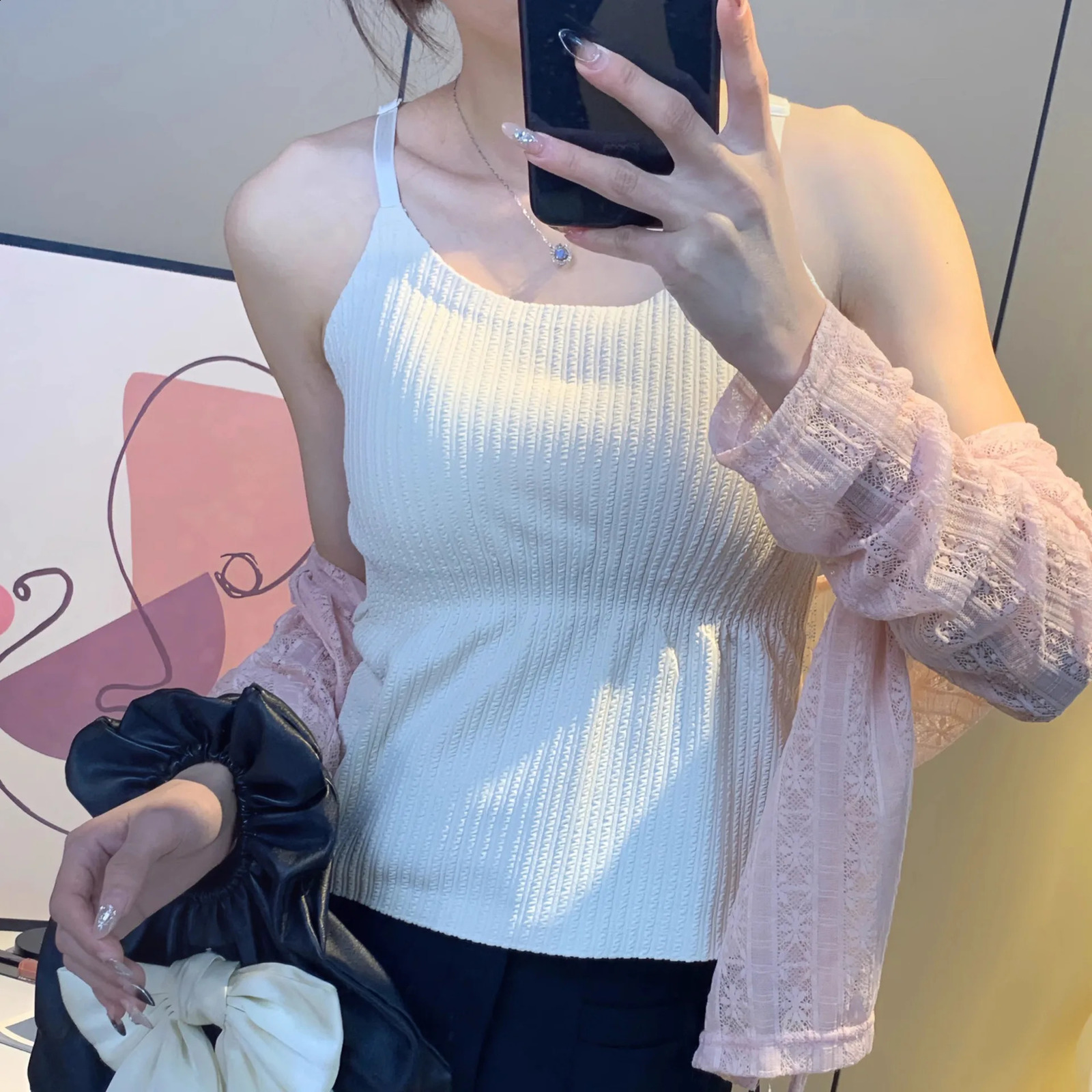 Thin Section Bottom Camisole Vest Inner Take Outer Wear Back Underwear Onepiece Pad Simple Solid Color Long Versions Versatile 260626 - view 3